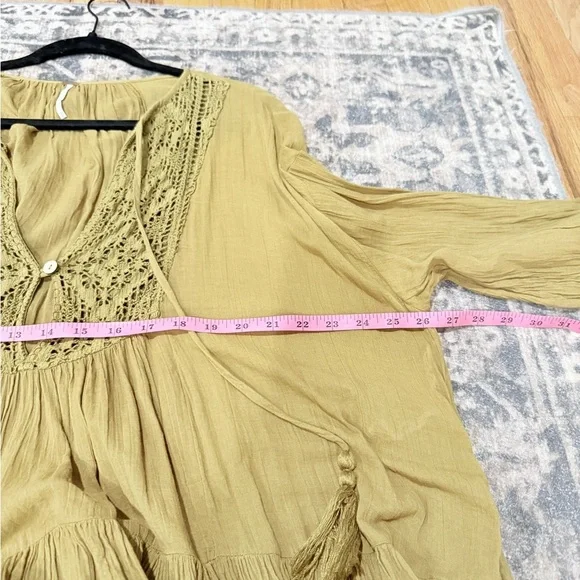 Free People oversized Gold / brown Tiered Long Sleeve Blouse size small - Picture 9 of 10